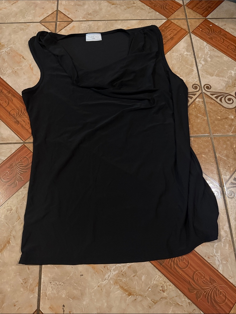 Black Sleeveless Drape Neck Tank Top